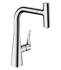Hansgrohe Смеситель для кухни Metris Select, дл.излива - 208мм, поворотный, вытяжной, рычаг + кнопка, хром