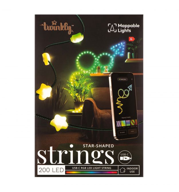 Twinkly Гирлянда Smart LED Twinkly Strings Star RGB 200 IP20 12м USB-C кабель зеленый