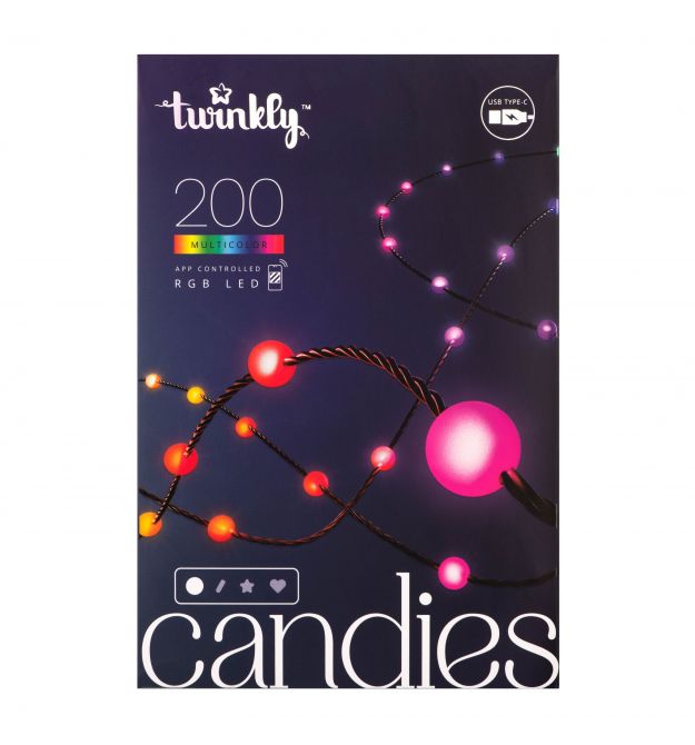 Twinkly Гирлянда Smart LED Twinkly Candies Pearl RGB 200 IP20 12м USB-C кабель зеленый