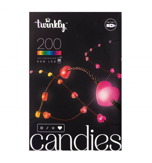 Twinkly Гирлянда Smart LED Twinkly Candies Heart RGB 200 IP20 12м USB-C кабель зеленый