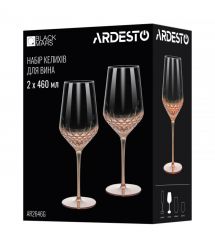 ARDESTO Набор бокалов для вина Black Mars Favola 460мл, 2шт, стекло, прозрачно-золотистый