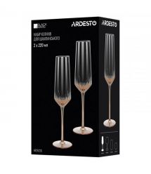 ARDESTO Набор бокалов для шампанского Black Mars Favola 220мл, 2шт, стекло, прозрачно-золотистый