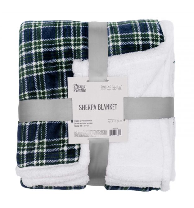 ARDESTO Плед Sherpa 160х200см, 100% полиэстер, клетка, зеленый