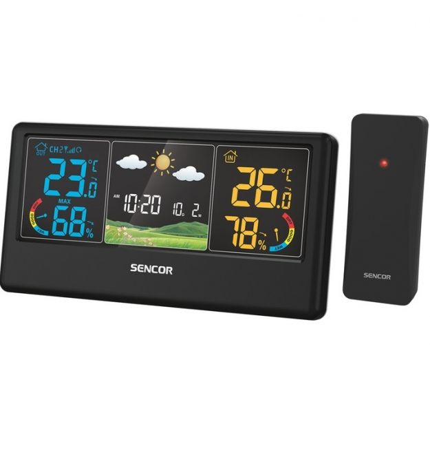 Sencor Метеостанция, внутр/наруж измерение, темп-ра, влажность, время, прогноз погоды, чёрный Sencor Метеостанция, внутр/наруж измерение, темп-ра, влажность, время, прогноз погоды, чёрный