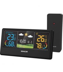 Sencor Метеостанция, внутр/наруж измерение, темп-ра, влажность, время, прогноз погоды, чёрный