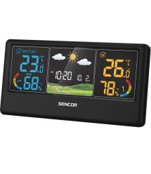 Sencor Метеостанция, внутр/наруж измерение, темп-ра, влажность, время, прогноз погоды, чёрный