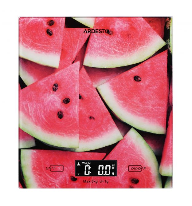 ARDESTO Весы кухонные WATERMELON, 5кг, 2хААА в компл, стекло, разноцветный