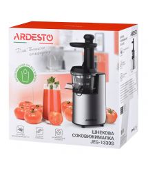 ARDESTO Соковитискач шнековий 200Вт, чаша-0.6л, жмих-0.6л, пластик/метал, сріблясто-чорний