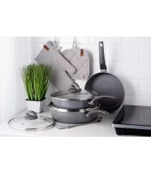 ARDESTO Сковорода Gemini Gourmet с крышкой 28 см, серый мрамор, алюминий