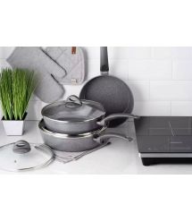 ARDESTO Сковорода Gemini Gourmet с крышкой 26 см, серый мрамор, алюминий