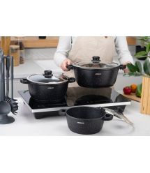 ARDESTO Кастрюля Gemini , стеклянная крышка, 24 см, черный мрамор, алюминий