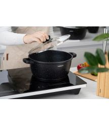 ARDESTO Кастрюля Gemini , стеклянная крышка, 24 см, черный мрамор, алюминий