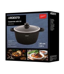 ARDESTO Кастрюля Gemini , стеклянная крышка, 20 см, черный мрамор, алюминий