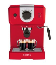 Krups Кавоварка ріжкова OPIO, 1.5л, мелена, ручний капуч, підігрів чашок, червоний