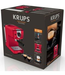 Krups Кавоварка ріжкова OPIO, 1.5л, мелена, ручний капуч, підігрів чашок, червоний