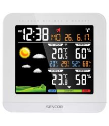 Sencor Метеостанція, внутр/зовн вимірювання, темп-ра, вологість, час, прогноз погоди, білий