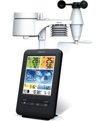 Sencor Метеостанция, внутр/наруж измерение, темп-ра, влажность, время, прогноз погоды, атм. давление, скор. ветра, чёрный