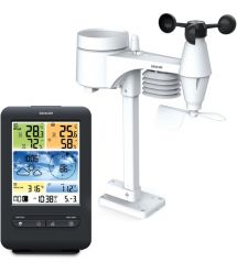 Sencor Метеостанция, внутр/наруж измерение, темп-ра, влажность, время, прогноз погоды, атм. давление, скор. ветра, чёрный