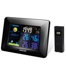 Sencor Метеостанция, внутр/наруж измерение, темп-ра, влажность, время, прогноз погоды, чёрный
