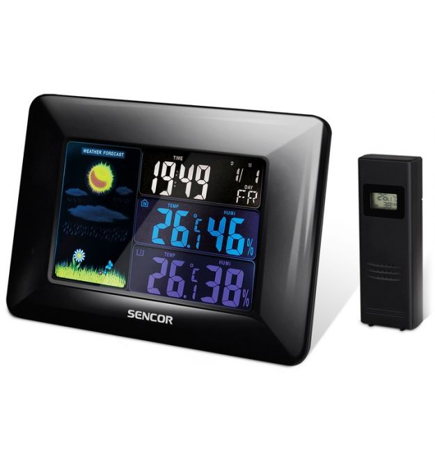 Sencor Метеостанция, внутр/наруж измерение, темп-ра, влажность, время, прогноз погоды, чёрный Sencor Метеостанция, внутр/наруж измерение, темп-ра, влажность, время, прогноз погоды, чёрный