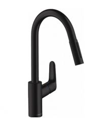Hansgrohe Смеситель для кухни Focus M41, дл.излива - 235мм, вытяжной, 1 рычаг, KM240, черный матовый