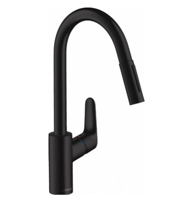 Hansgrohe Смеситель для кухни Focus M41, дл.излива - 235мм, вытяжной, 1 рычаг, KM240, черный матовый