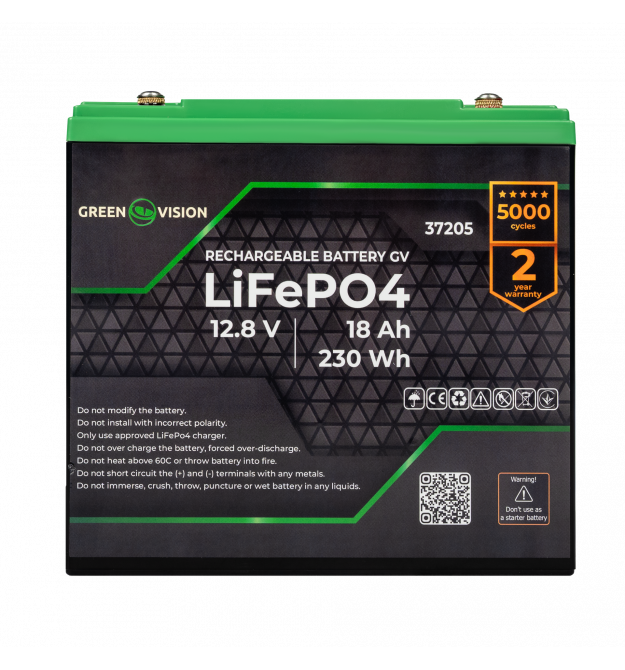 Аккумулятор GV LiFePО4 12V (12,8V) - 18 Ah (230Wh)