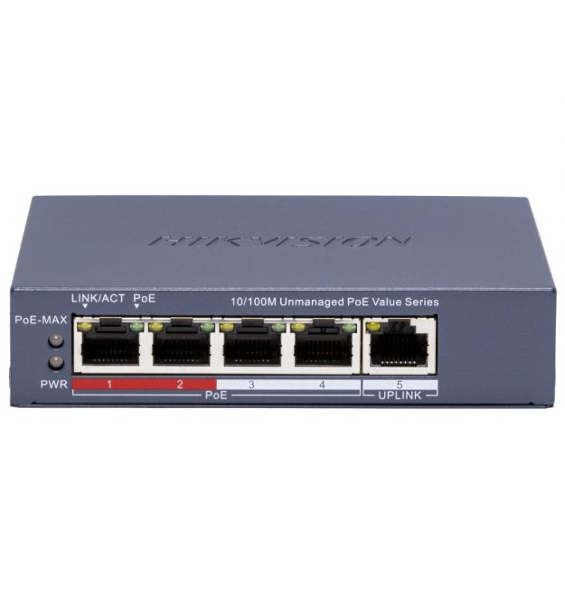Коммутатор 4 порта неуправляемый Hikvision DS-3E0105P-E/M(C) POE