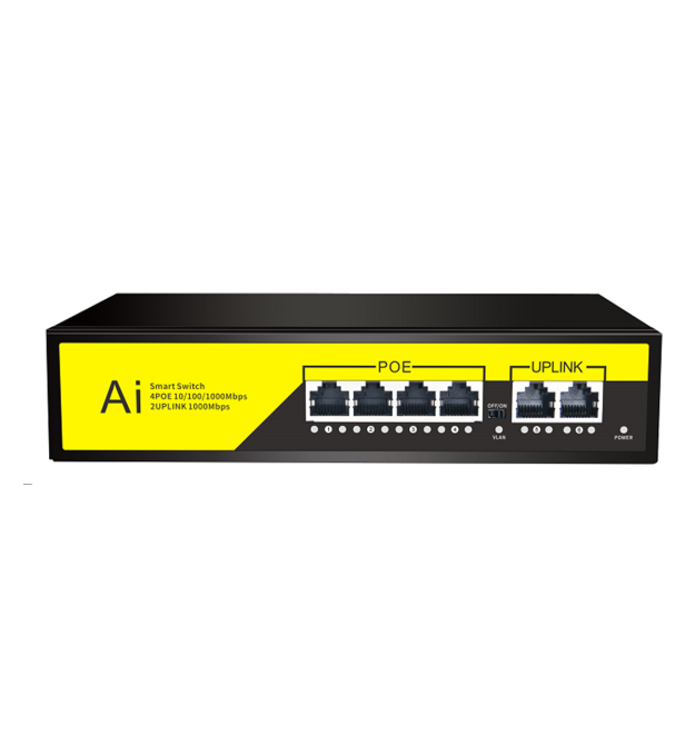 POE комутатор гігабітний Merlion 4 POE 10 - 100 - 1000 + 2 RJ45 10 - 100 - 1000 вбудований блок живлення 52V 1.25A