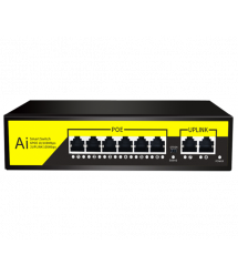 POE комутатор гігабітний Merlion 6 POE 10 - 100 - 1000 + 2 RJ45 10 - 100 - 1000 вбудований блок живлення 52V 2.3A