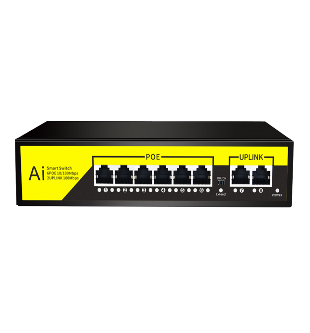 POE комутатор гігабітний Merlion 6 POE 10 - 100 - 1000 + 2 RJ45 10 - 100 - 1000 вбудований блок живлення 52V 2.3A