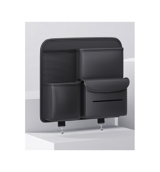 Автомобільний органайзер CABULE на передні сидіння, 35x28х7.5см, кріплення до сидінь ременями, 4 відділення, PV-шкіра, чорний