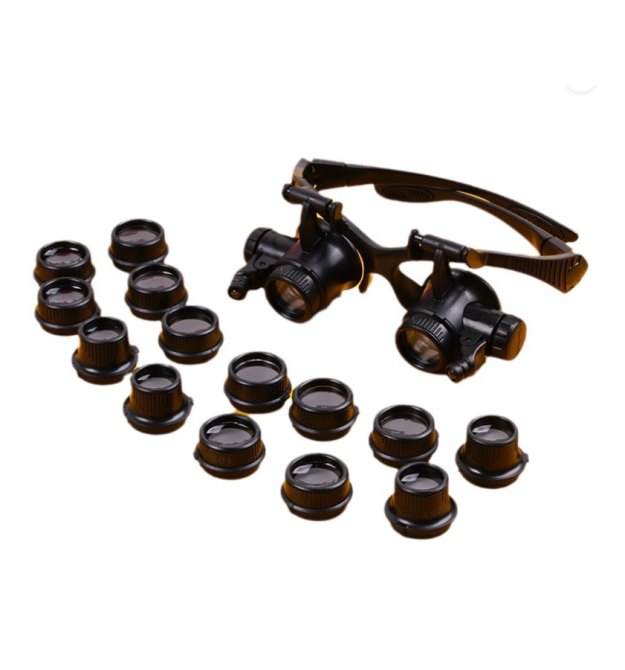 Лупа-окуляри бінокулярна NO.9892G8KX c Led підсвічуванням, 8 змінних лінз, 2,5х4х6х8х10х15х20х25, Вох