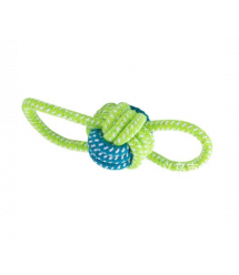 Іграшка з бавовняної мотузки з вузлами для собак у вигляді кулі з двома петлями, 6*16см, зелено-синя