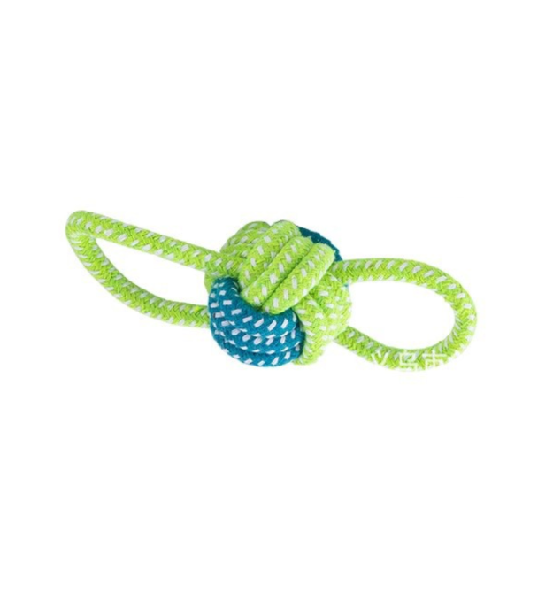 Іграшка з бавовняної мотузки з вузлами для собак у вигляді кулі з двома петлями, 6*16см, зелено-синя