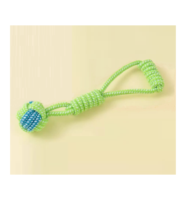 Іграшка з бавовняної мотузки з вузлами для собак у вигляді кулі з ручкою - петлею-вузлом, 6*27см, зелено-синя