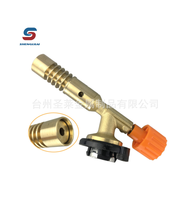 Пальник газовий, SHENGLILAI YT817, під газовий балончик 220г, вентиль, гальванічне покриття порт D1.85см, 13 (3,5) см. (латунь,