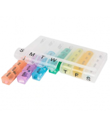Таблетниця на 7 - 28 знімних осередків(різних кольорів), прямі, розділені день тижня - час доби, пластик, 19.7*11*3.8см