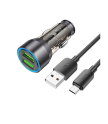 Набір АЗУ 12-24V HOCO NZ12+ кабель Micro, 2xUSB, 36W, кабель 1м, Black, Box
