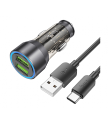 Набір АЗУ 12-24V HOCO NZ12+ кабель Type-C, 2xUSB, 36W, кабель 1м, Black, Box