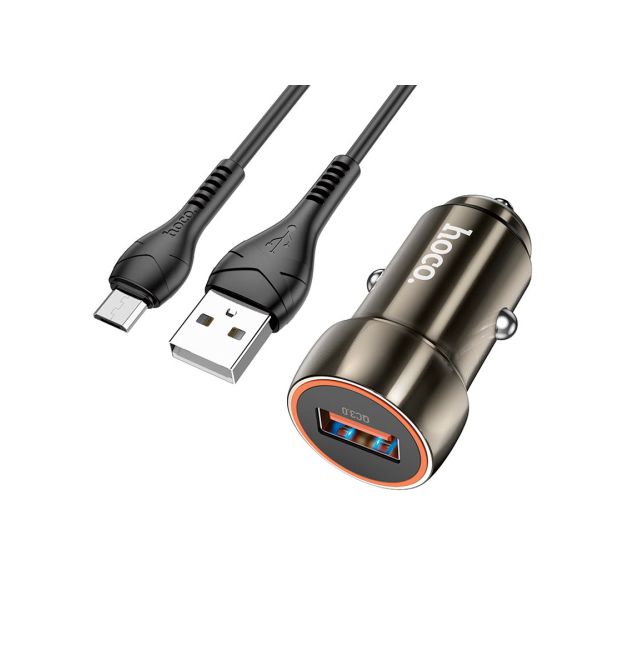 Набір АЗУ 12-24V HOCO Z46 кабель Micro, 1xUSB, 18W, кабель 1м, Black, Box