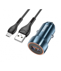 Набір АЗУ 12-24V HOCO Z46+ кабель Micro, 1xUSB, 18W, кабель 1м, Blue, Box