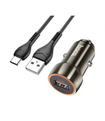Набір АЗУ 12-24V HOCO Z46+ кабель Type-C, 1xUSB, 18W, кабель 1м, Black, Box