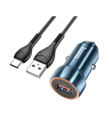 Набір АЗУ 12-24V HOCO Z46+ кабель Type-C, 1xUSB, 18W, кабель 1м, Blue, Box