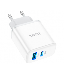 СЗУ 110-240V HOCO C104A USB-C+USB, PD20W, White, Box