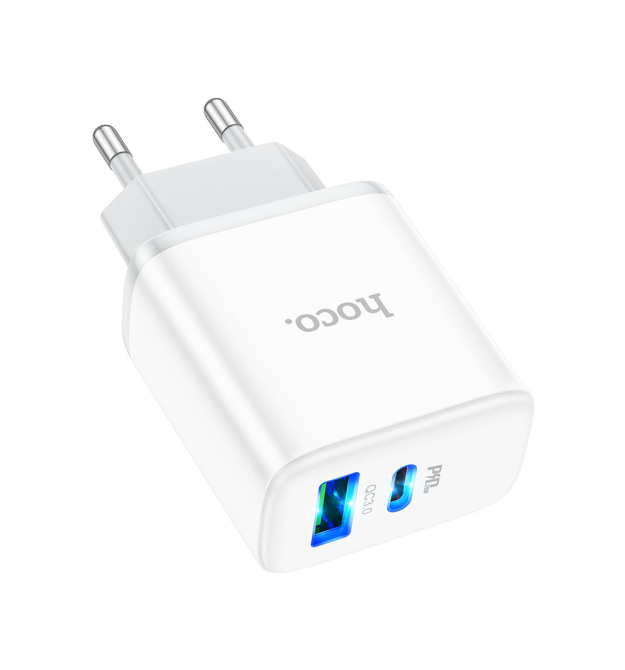 СЗУ 110-240V HOCO C104A USB-C+USB, PD20W, White, Box