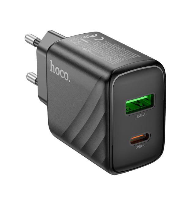 СЗУ 110-240V HOCO CS23A USB-C+USB, 30W, Black, Box