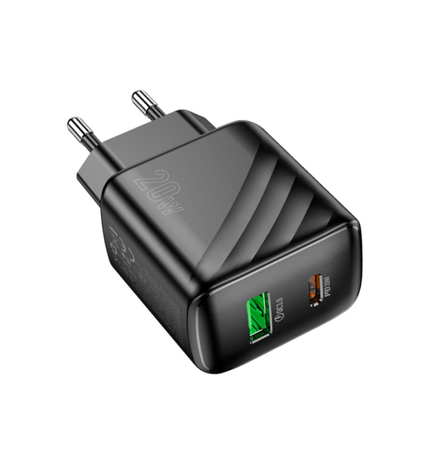 СЗУ 110-240V HOCO CS25A USB-C+USB, 20W, Black, Blister