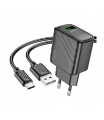 Набір СЗУ 110-240V HOCO CS21A+ кабель Type-C, 1xUSB, 18W, кабель 1м, Black, Box