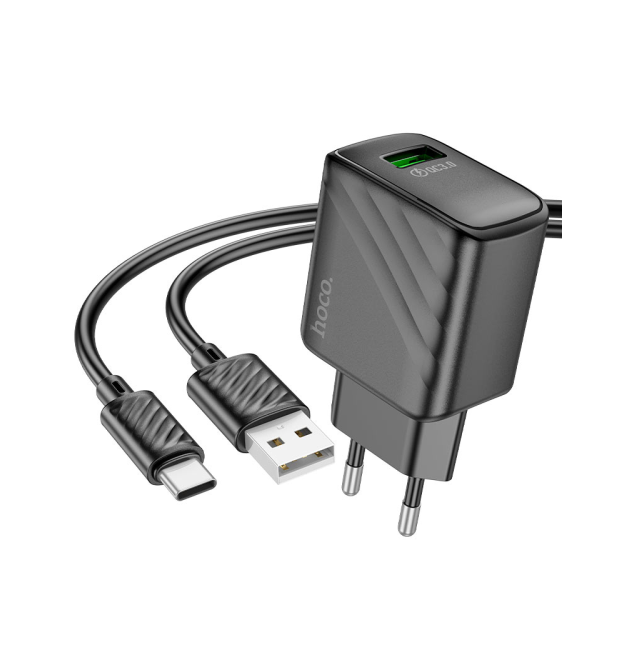 Набір СЗУ 110-240V HOCO CS21A+ кабель Type-C, 1xUSB, 18W, кабель 1м, Black, Box